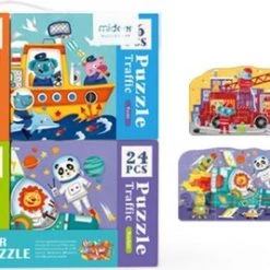 MiDeer - 4-in-1 Puzzels In Mooie Geschenkdoos - 12 + 16 + 24 + 35 Extra Grote Puzzelstukjes - Vervoer & Dier: Brandweerwagen + Boot + Vliegtuig + Raket - Kinderpuzzel - Educatief Speelgoed Voor Kinderen -Exporteren puzzels winkel 550x267 1