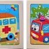 LS Goods Houten Puzzels - 2 Stuks - 9 Delig - Montessori - Ambulance - Brandweer - 11x11 Cm