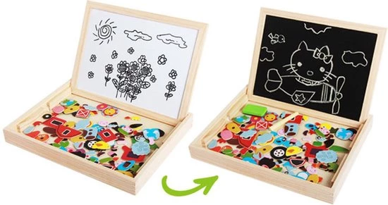 Merkloos Magnetische Verkleed Puzzel & Krijtbord - Alles In 1 Houten Speelbox - Multifunctioneel - 100 Stukken 5 Merkloos Magnetische Verkleed Puzzel & Krijtbord - Alles In 1 Houten Speelbox - Multifunctioneel - 100 Stukken - Afbeelding 5