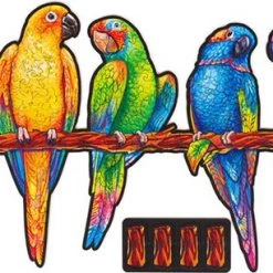 UNIDRAGON Houten Puzzel Dier - Speelse Papegaaien - 193 Stukjes - Medium 44x25 Cm