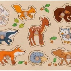 Merkloos Puzzel Herfst / Bosdieren - Houten Puzzel - 1 Jaar - Goki Puzzel