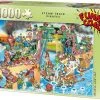 King Funny Comic Puzzel - Steam Trains -1000 Stukjes Legpuzzel (68 X 49 Cm)