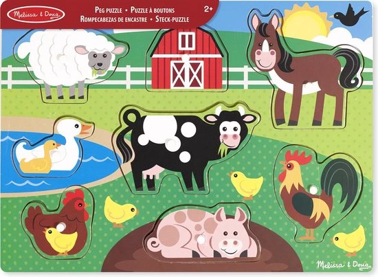 Melissa & Doug Houten Knopjes Puzzel Boerderij (8-delig) 1 Melissa & Doug Houten Knopjes Puzzel Boerderij (8-delig)