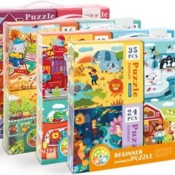 MiDeer - 4-in-1 Puzzels In Mooie Geschenkdoos - 12 + 16 + 24 + 35 Extra Grote Puzzelstukjes - Vervoer & Dier: Brandweerwagen + Boot + Vliegtuig + Raket - Kinderpuzzel - Educatief Speelgoed Voor Kinderen -Exporteren puzzels winkel 550x405 20