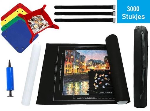 PLAY-IT PLAY IT Puzzelmat XXL 3000 Stuks Oprolbaar - Inclusief Opbergtas, Pomp & Puzzel Bakjes -Exporteren puzzels winkel 550x406 9