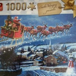 King Legpuzzel 1000 Stukjes Kerst Sfeer Viegende Rendieren Met Slee.