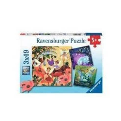 Ravensburger Puzzel Eenhoorn, Draak En Fee - 3x49 Stukjes - Kinderpuzzel