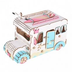 De Bouwplaats Bouwpakket 3D Puzzel Camper Kampeerauto Van Hout- Gekleurd