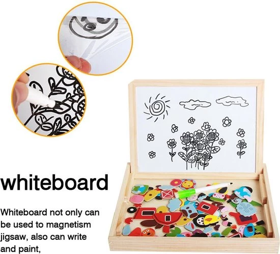 Merkloos Magnetische Verkleed Puzzel & Krijtbord - Alles In 1 Houten Speelbox - Multifunctioneel - 100 Stukken 2 Merkloos Magnetische Verkleed Puzzel & Krijtbord - Alles In 1 Houten Speelbox - Multifunctioneel - 100 Stukken - Afbeelding 2