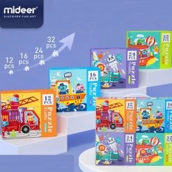 MiDeer - 4-in-1 Puzzels In Mooie Geschenkdoos - 12 + 16 + 24 + 35 Extra Grote Puzzelstukjes - Vervoer & Dier: Brandweerwagen + Boot + Vliegtuig + Raket - Kinderpuzzel - Educatief Speelgoed Voor Kinderen