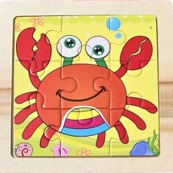 LS Goods Houten Puzzel - Krab - 9 Delig - 11x11 Cm - Montessori