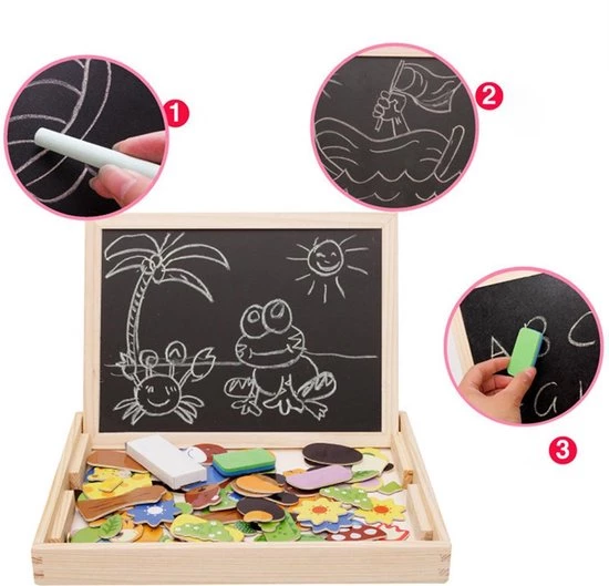 Merkloos Magnetische Verkleed Puzzel & Krijtbord - Alles In 1 Houten Speelbox - Multifunctioneel - 100 Stukken 3 Merkloos Magnetische Verkleed Puzzel & Krijtbord - Alles In 1 Houten Speelbox - Multifunctioneel - 100 Stukken - Afbeelding 3