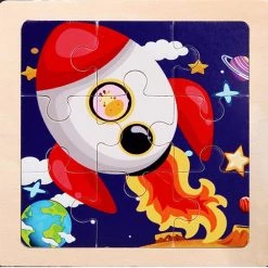 LS Goods Houten Puzzel - Ruimteschip - 9 Delig - 11x11 Cm - Montessori