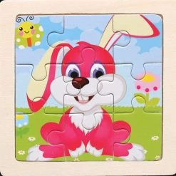 LS Goods Houten Puzzeltje (11x11cm) - Konijn - 9 Delig - Montessori