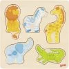 Merkloos Houten Puzzel - 1 Jaar - Steekpuzzel - Vierkant - Safari Dieren - Goki