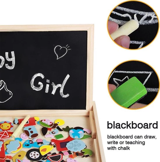 Merkloos Magnetische Verkleed Puzzel & Krijtbord - Alles In 1 Houten Speelbox - Multifunctioneel - 100 Stukken 7 Merkloos Magnetische Verkleed Puzzel & Krijtbord - Alles In 1 Houten Speelbox - Multifunctioneel - 100 Stukken - Afbeelding 7