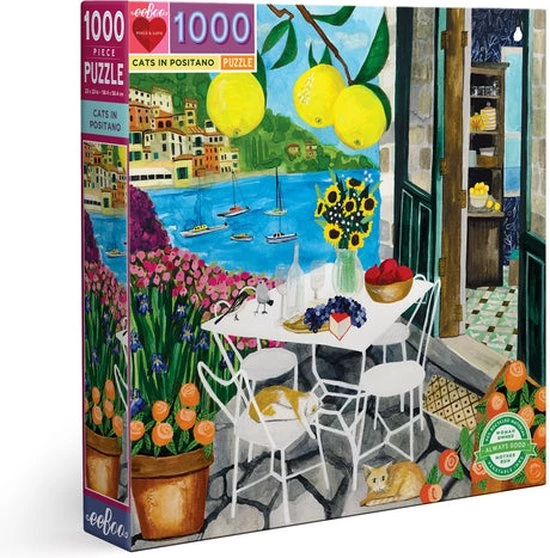 EeBoo Cats In Positano Blokpuzzel 1000 Stuk(s) Kunst 2 EeBoo Cats In Positano Blokpuzzel 1000 Stuk(s) Kunst - Afbeelding 2