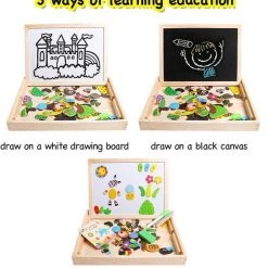 Merkloos Magnetische Verkleed Puzzel & Krijtbord - Alles In 1 Houten Speelbox - Multifunctioneel - 100 Stukken