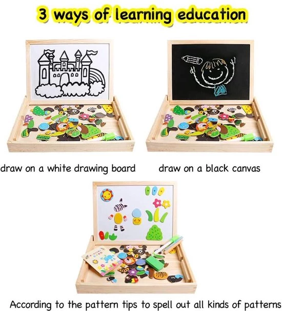 Merkloos Magnetische Verkleed Puzzel & Krijtbord - Alles In 1 Houten Speelbox - Multifunctioneel - 100 Stukken 1 Merkloos Magnetische Verkleed Puzzel & Krijtbord - Alles In 1 Houten Speelbox - Multifunctioneel - 100 Stukken