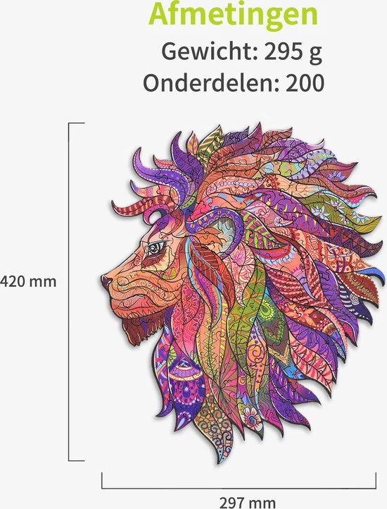ACROPAQ Houten Puzzel Leeuw - 200 Stukjes, A3 Formaat 420 X 297 Mm, Puzzel Voor Kinderen En Volwassenen 4 ACROPAQ Houten Puzzel Leeuw - 200 Stukjes, A3 Formaat 420 X 297 Mm, Puzzel Voor Kinderen En Volwassenen - Afbeelding 4